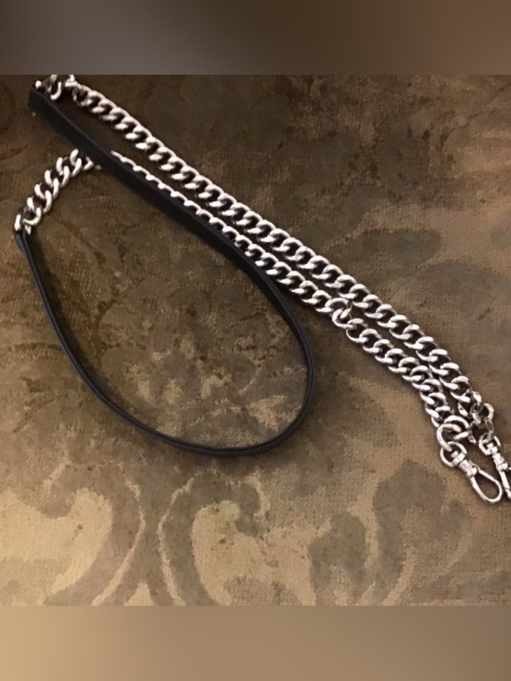 Authentic Bandolier Discontinued Crossbody Strap Black Leather and  Silver Links